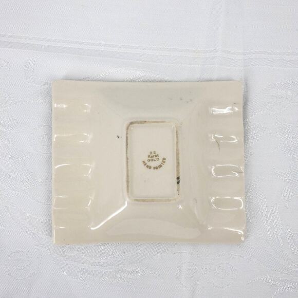 Vintage MCM Ashtray 22 KT Gold White Hand Painted 5" X 4" - Picture 7 of 12